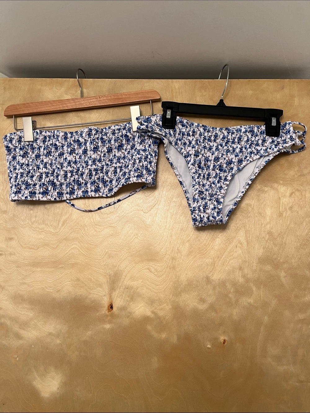 Blue Floral Smocked Bikini Set